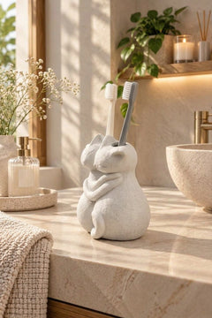 Sarılmış Kediler Figürlü Diş Fırçalığı – Çift Hazneli Banyo Organizeri 13×13 cm