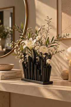 Bambu Form Dekoratif Vazo – 3D Baskı Çoklu Çiçeklik, Modern Masa Üstü Vazo 19 cm