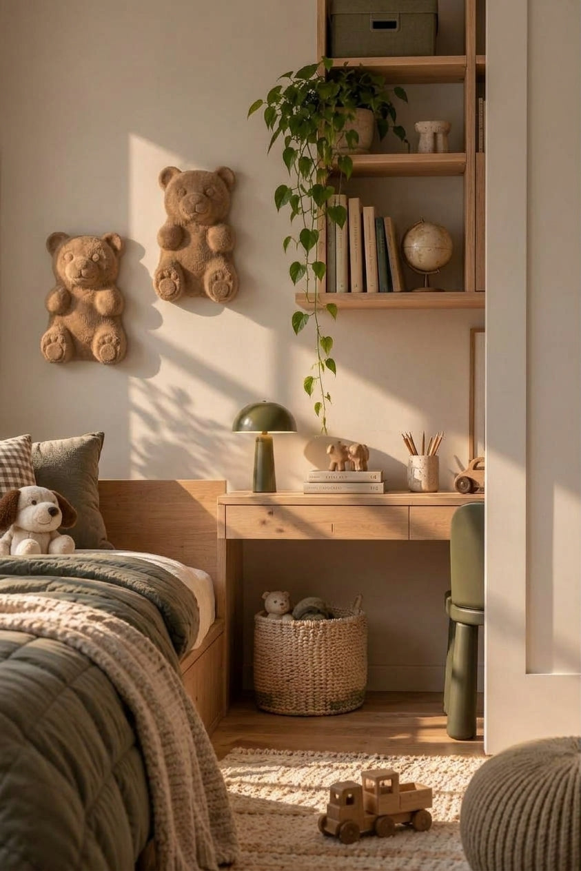 3D Ayıcık Duvar Dekoru – Delmesiz Yapışkanlı 2'li / 4'lü Set Çocuk Odası Duvar Süsü 17 cm