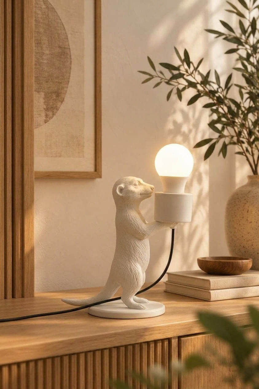 3D Surikat Figürlü Masa Lambası – Dekoratif Abajur, Ampul Dahil 14×12 cm