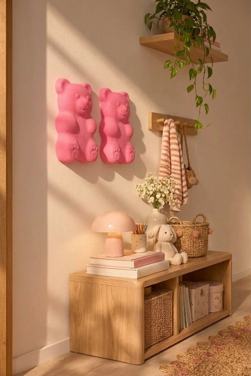 3D Ayıcık Duvar Dekoru – Delmesiz Yapışkanlı 2'li / 4'lü Set Çocuk Odası Duvar Süsü 17 cm
