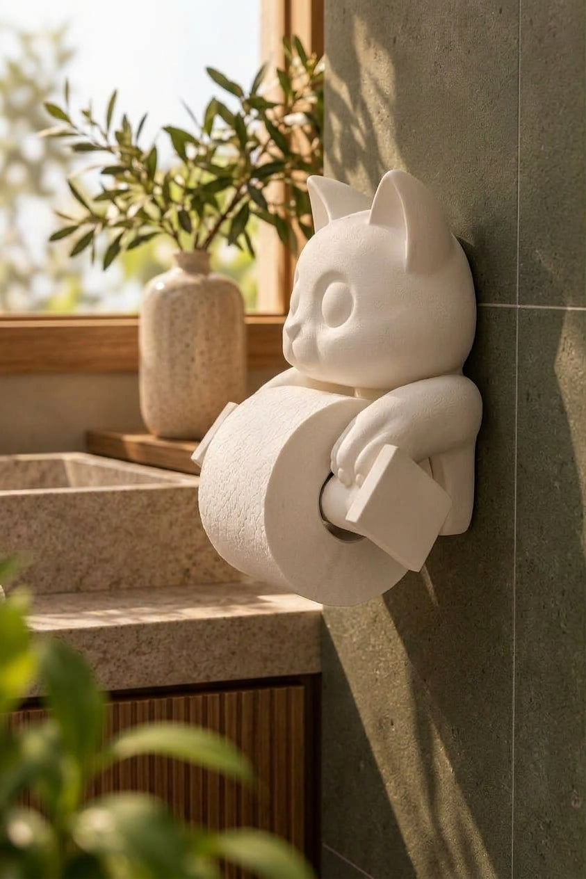 Kedi Tuvalet Kağıdı Tutucu – Duvar Tipi PLA WC Kağıtlık 22 cm