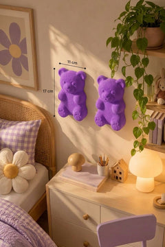 3D Ayıcık Duvar Dekoru – Delmesiz Yapışkanlı 2'li / 4'lü Set Çocuk Odası Duvar Süsü 17 cm