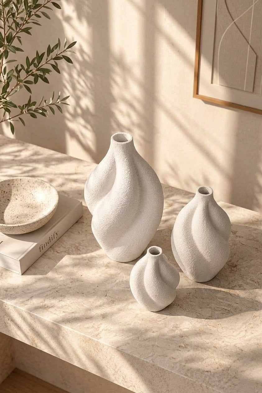 3'lü Organik Form Dekoratif Vazo Seti – PLA Bioplastik, 3 Boy Minimal Vazo