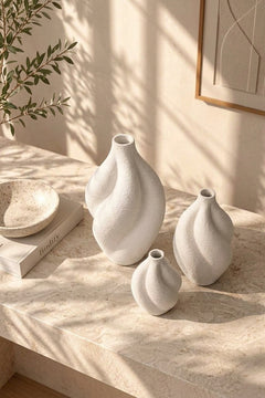 3'lü Organik Form Dekoratif Vazo Seti – PLA Bioplastik, 3 Boy Minimal Vazo