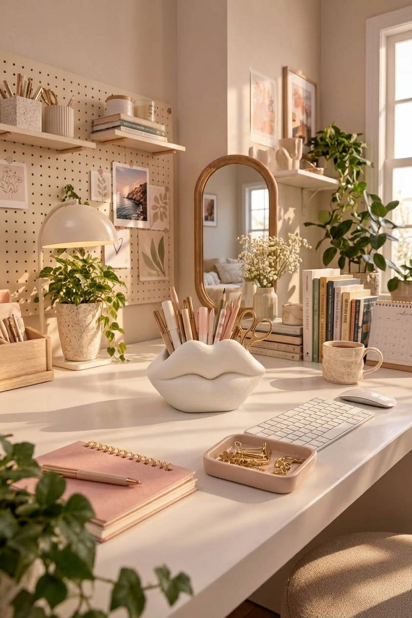 Dudak Form Masaüstü Organizer – 3D Baskı PLA Kalemlik, Makyaj Fırçalık ve Gözlük Standı