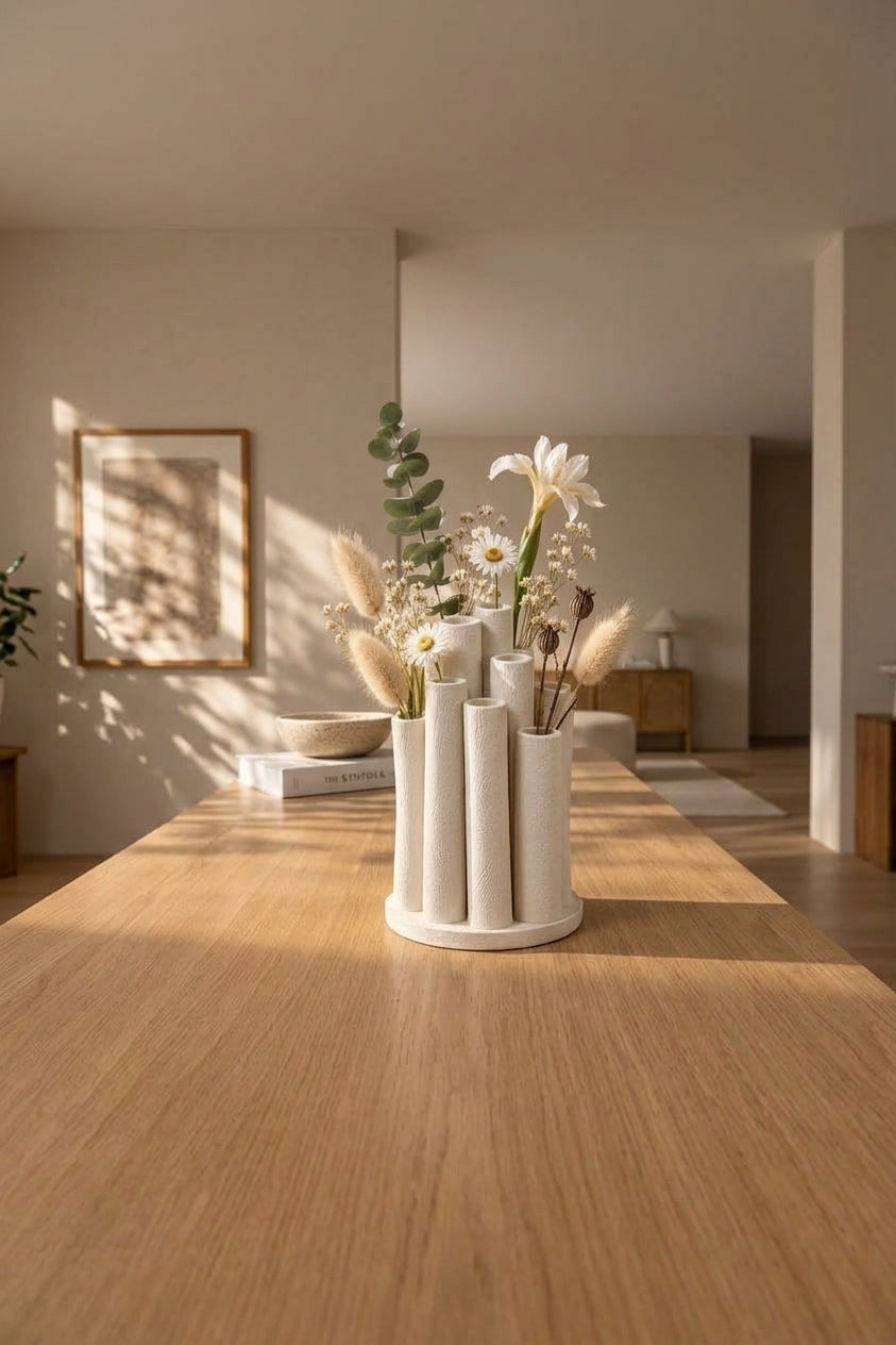 Bambu Form Dekoratif Vazo – 3D Baskı Çoklu Tüp Çiçeklik, Bohem Masa Üstü Vazo 18 cm