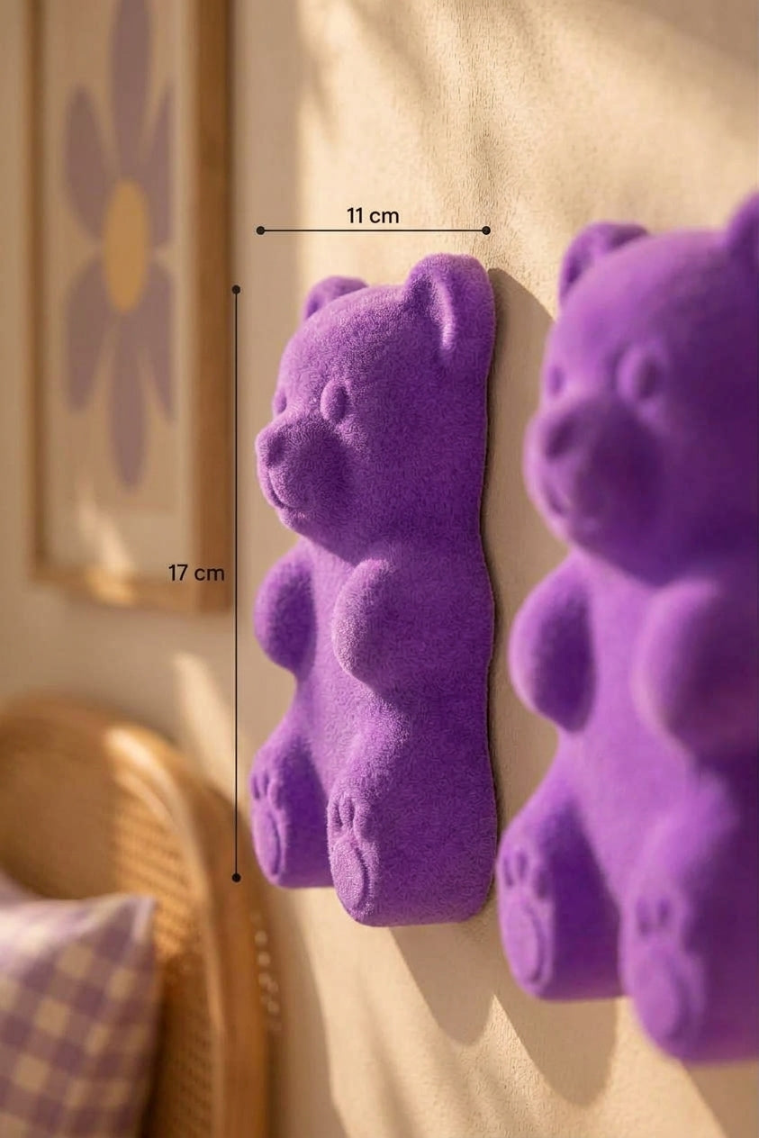3D Ayıcık Duvar Dekoru – Delmesiz Yapışkanlı 2'li / 4'lü Set Çocuk Odası Duvar Süsü 17 cm
