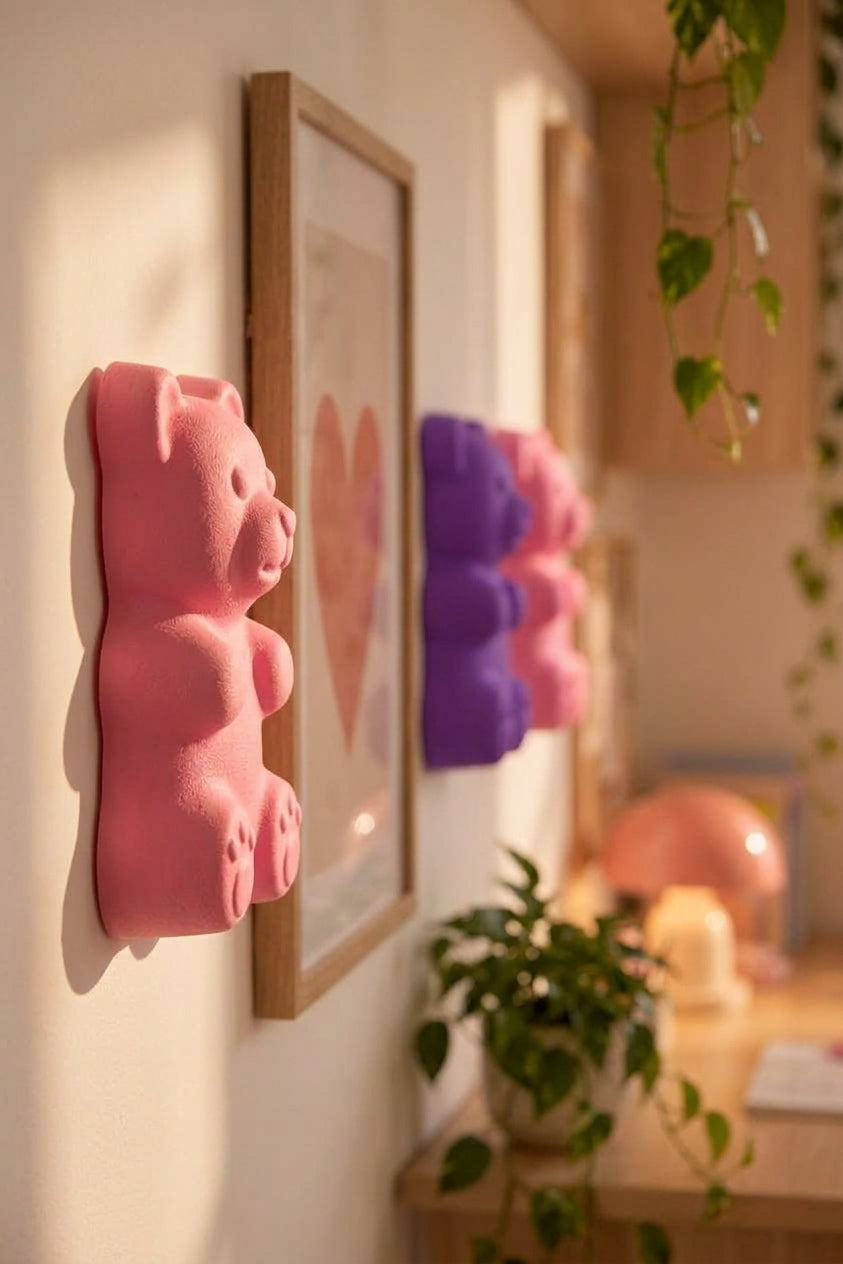 3D Ayıcık Duvar Dekoru – Delmesiz Yapışkanlı 2'li / 4'lü Set Çocuk Odası Duvar Süsü 17 cm