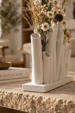 Bambu Form Dekoratif Vazo – 3D Baskı Çoklu Çiçeklik, Modern Masa Üstü Vazo 19 cm