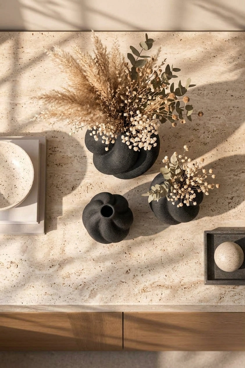 3'lü Organik Form Dekoratif Vazo Seti – PLA Bioplastik, 3 Boy Minimal Vazo