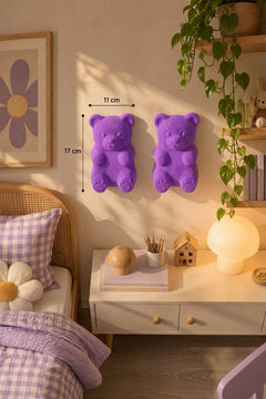 3D Ayıcık Duvar Dekoru – Delmesiz Yapışkanlı 2'li / 4'lü Set Çocuk Odası Duvar Süsü 17 cm