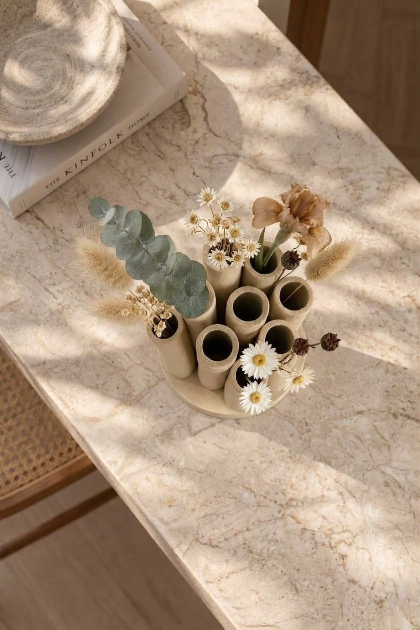 Bambu Form Dekoratif Vazo – 3D Baskı Çoklu Tüp Çiçeklik, Bohem Masa Üstü Vazo 18 cm