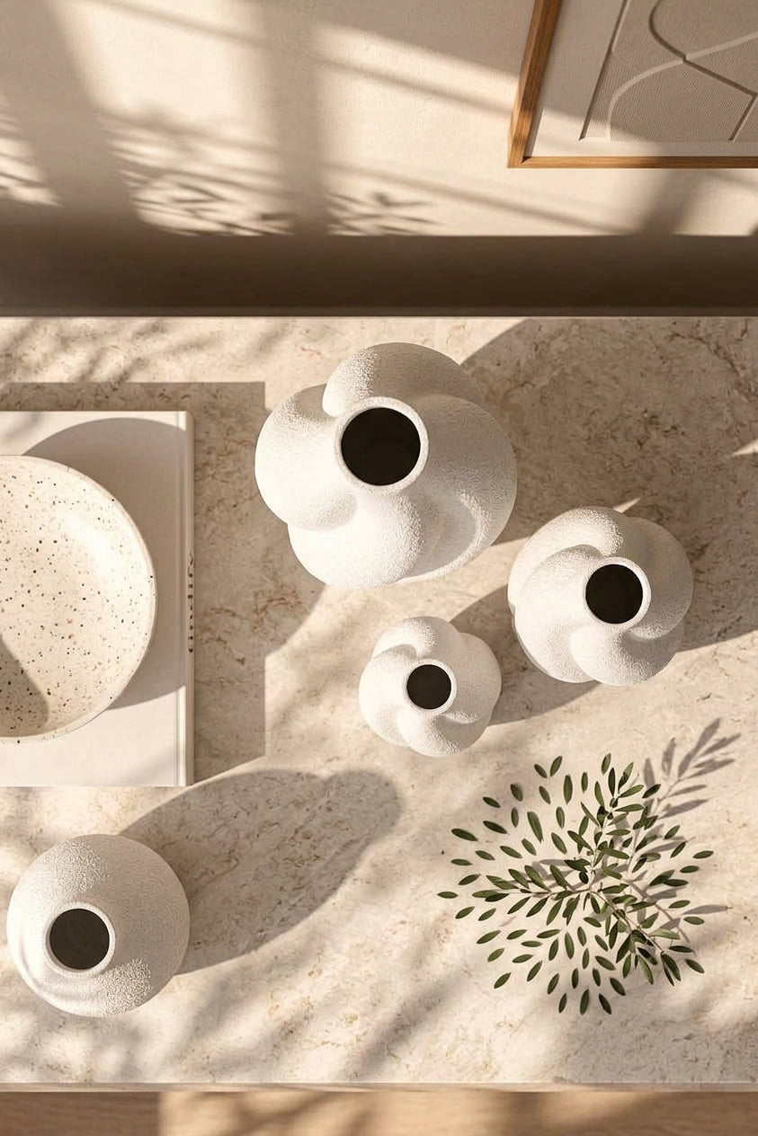 3'lü Organik Form Dekoratif Vazo Seti – PLA Bioplastik, 3 Boy Minimal Vazo