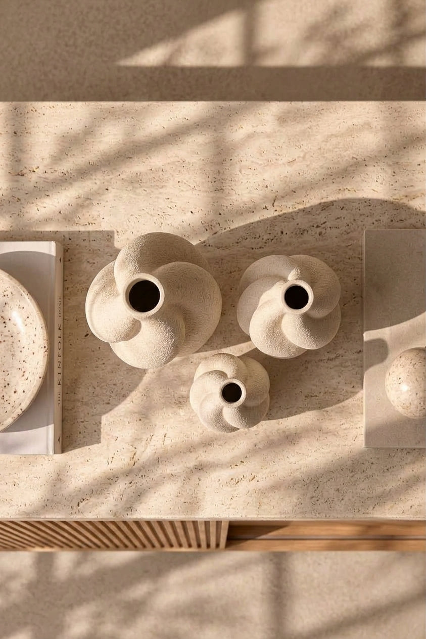 3'lü Organik Form Dekoratif Vazo Seti – PLA Bioplastik, 3 Boy Minimal Vazo