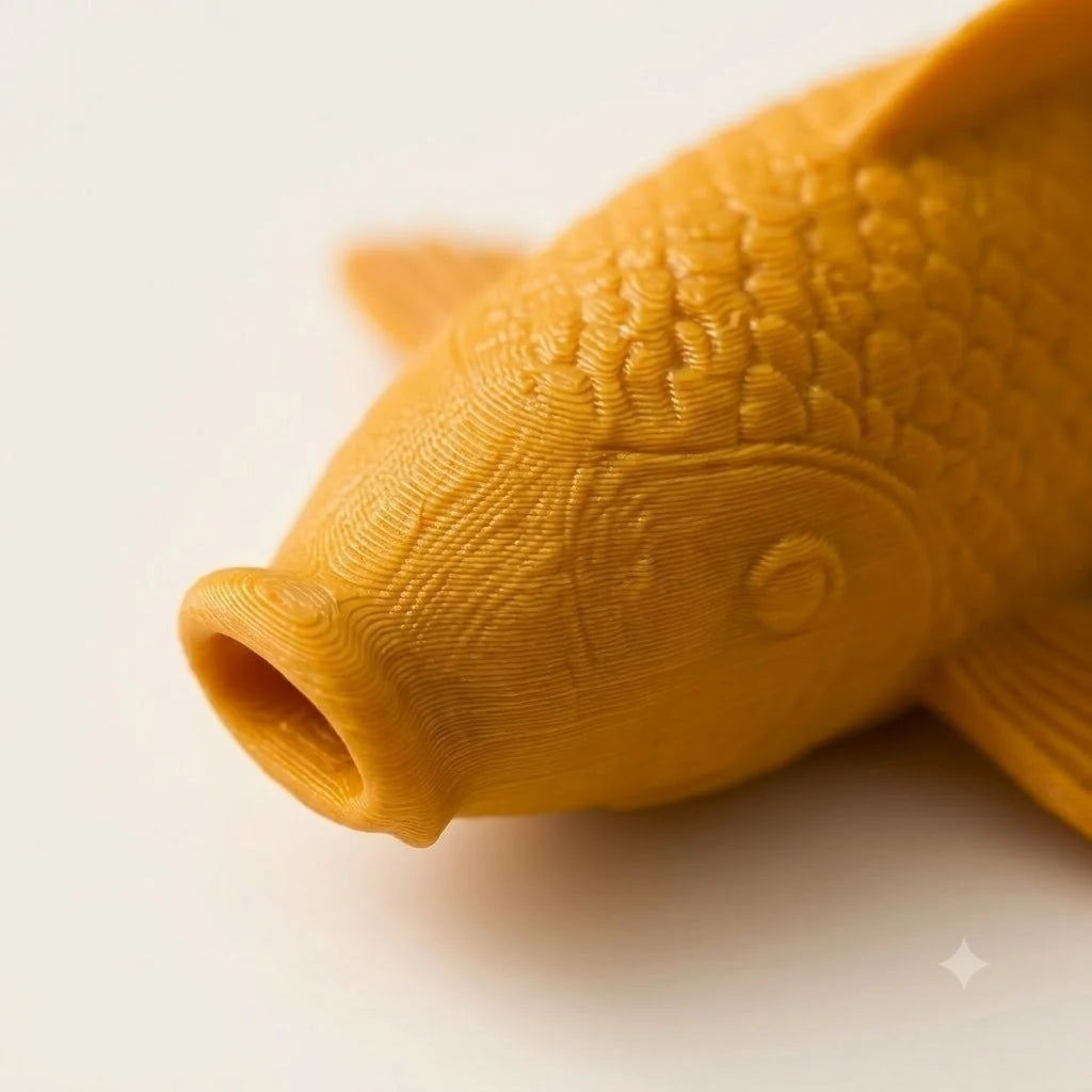 Sarı 3D koi balığı duvar dekoru yakın çekim detaylı baskı ve yüzey dokusu