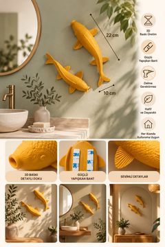 3D koi balığı duvar dekoru 22 x 10 cm ölçü, yapışkan bant ve montaj detayları