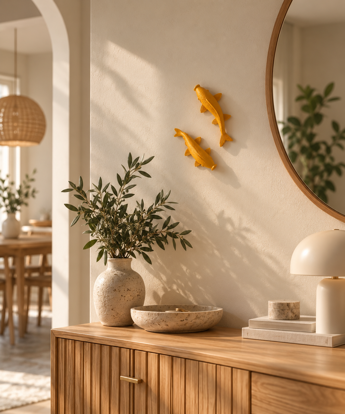3D koi balığı duvar süsü 2'li set antre ve konsol üzerinde dekoratif kullanım