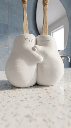 Hug Duo Sarılan Çift Diş Fırçalık – 3D Baskı PLA Banyo Organizeri 13×13 cm