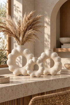 3'lü Çiçek Form Dekoratif Vazo Seti – 3D Baskı PLA Bioplastik, Japandi Wabi Sabi Dekor