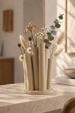 Bambu Form Dekoratif Vazo – 3D Baskı Çoklu Tüp Çiçeklik, Bohem Masa Üstü Vazo 18 cm