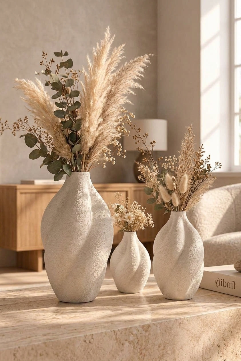 3'lü Organik Form Dekoratif Vazo Seti – PLA Bioplastik, 3 Boy Minimal Vazo