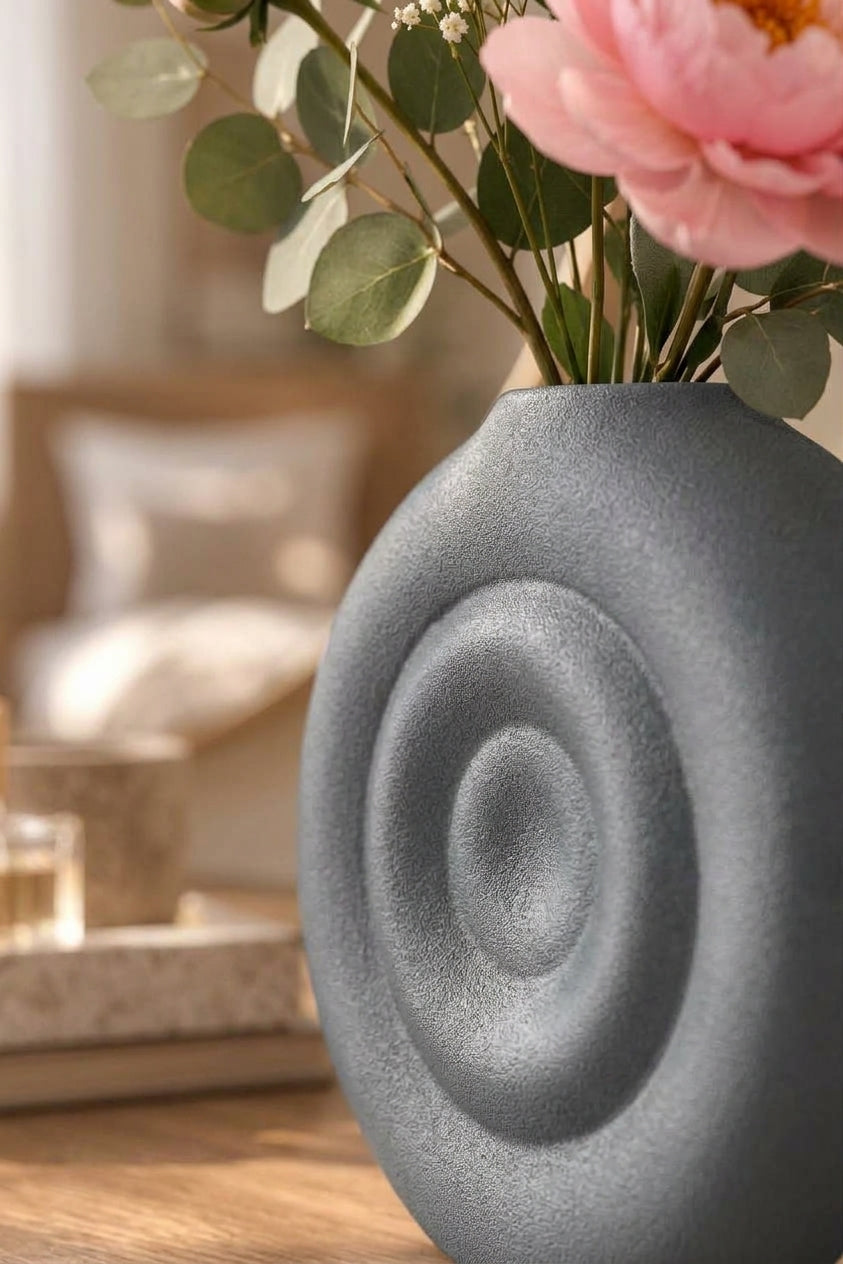 Orbit Spiral Oval Dekoratif Vazo – 3D Baskı PLA, Modern Masa Üstü Vazo 14 cm