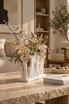 Bambu Form Dekoratif Vazo – 3D Baskı Çoklu Çiçeklik, Modern Masa Üstü Vazo 19 cm