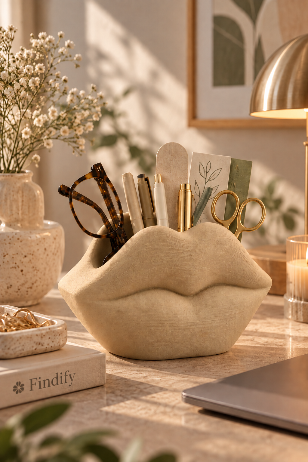 Dudak Form Masaüstü Organizer – 3D Baskı PLA Kalemlik, Makyaj Fırçalık ve Gözlük Standı