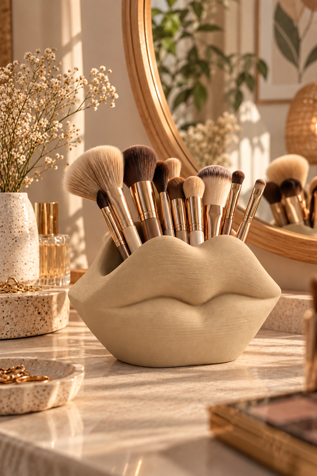 Dudak Form Masaüstü Organizer – 3D Baskı PLA Kalemlik, Makyaj Fırçalık ve Gözlük Standı