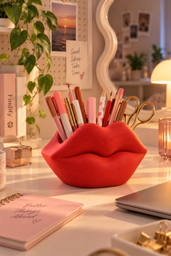 Dudak Form Masaüstü Organizer – 3D Baskı PLA Kalemlik, Makyaj Fırçalık ve Gözlük Standı