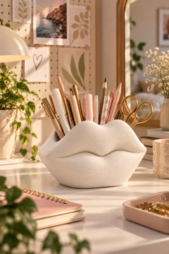 Dudak Form Masaüstü Organizer – 3D Baskı PLA Kalemlik, Makyaj Fırçalık ve Gözlük Standı