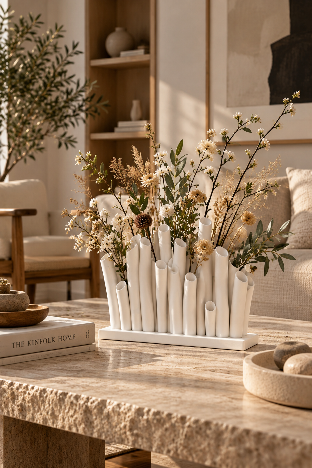 Bambu Form Dekoratif Vazo – 3D Baskı Çoklu Çiçeklik, Modern Masa Üstü Vazo 19 cm