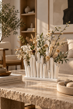 Bambu Form Dekoratif Vazo – 3D Baskı Çoklu Çiçeklik, Modern Masa Üstü Vazo 19 cm