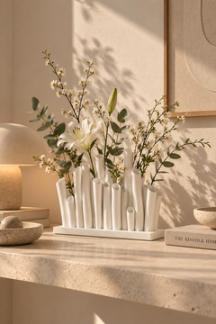 Bambu Form Dekoratif Vazo – 3D Baskı Çoklu Çiçeklik, Modern Masa Üstü Vazo 19 cm