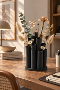 Bambu Form Dekoratif Vazo – 3D Baskı Çoklu Tüp Çiçeklik, Bohem Masa Üstü Vazo 18 cm