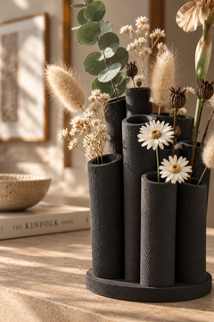 Bambu Form Dekoratif Vazo – 3D Baskı Çoklu Tüp Çiçeklik, Bohem Masa Üstü Vazo 18 cm