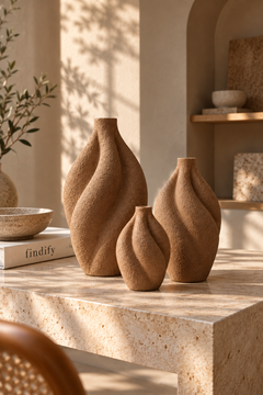 3'lü Organik Form Dekoratif Vazo Seti – PLA Bioplastik, 3 Boy Minimal Vazo