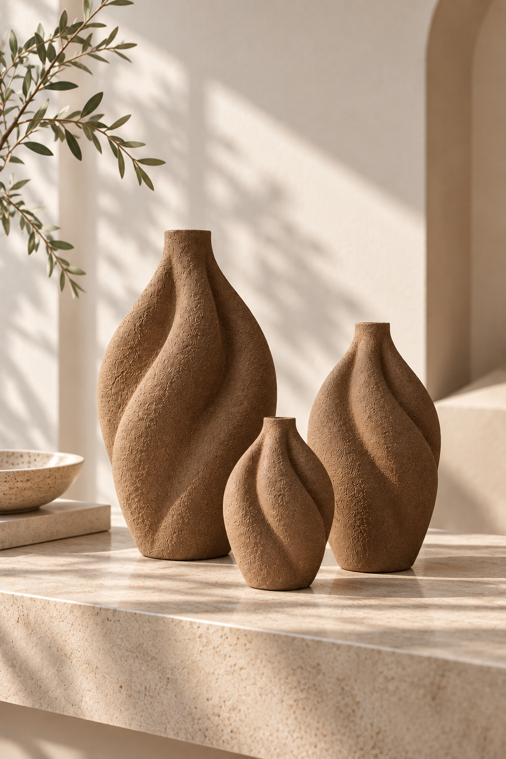 3'lü Organik Form Dekoratif Vazo Seti – PLA Bioplastik, 3 Boy Minimal Vazo