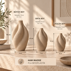 3'lü Organik Form Dekoratif Vazo Seti – PLA Bioplastik, 3 Boy Minimal Vazo