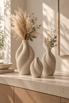 3'lü Organik Form Dekoratif Vazo Seti – PLA Bioplastik, 3 Boy Minimal Vazo