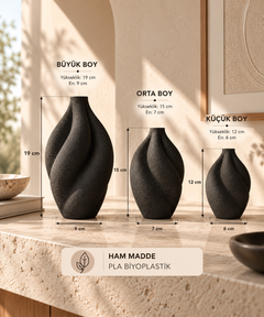 3'lü Organik Form Dekoratif Vazo Seti – PLA Bioplastik, 3 Boy Minimal Vazo