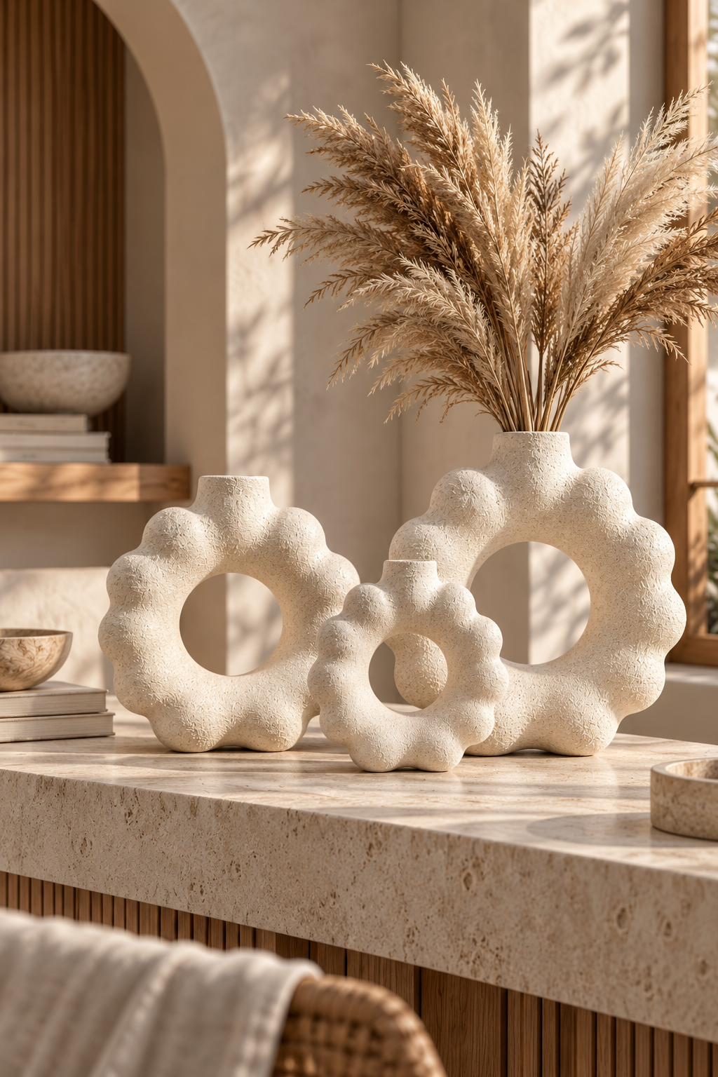 3'lü Çiçek Form Dekoratif Vazo Seti – 3D Baskı PLA Bioplastik, Japandi Wabi Sabi Dekor