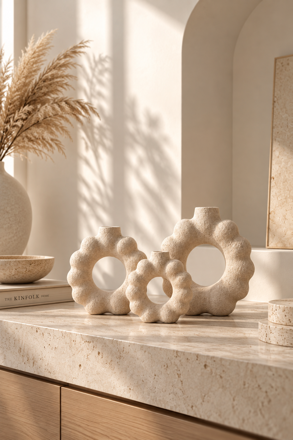 3'lü Çiçek Form Dekoratif Vazo Seti – 3D Baskı PLA Bioplastik, Japandi Wabi Sabi Dekor