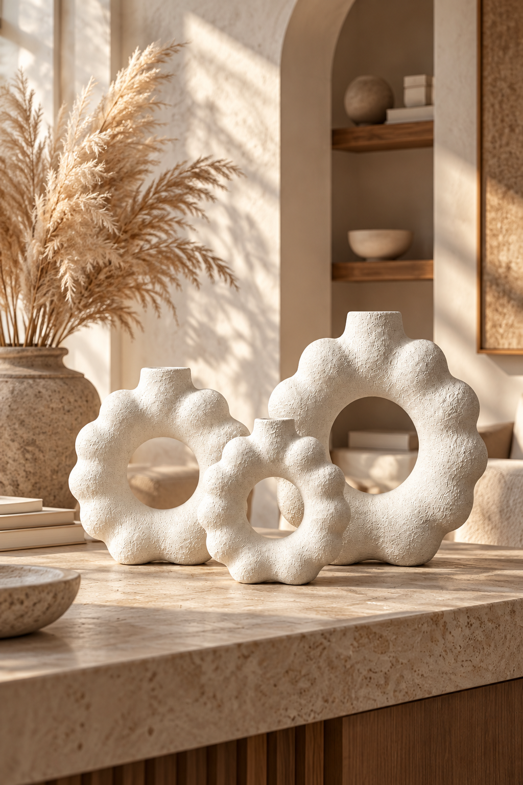 3'lü Çiçek Form Dekoratif Vazo Seti – 3D Baskı PLA Bioplastik, Japandi Wabi Sabi Dekor