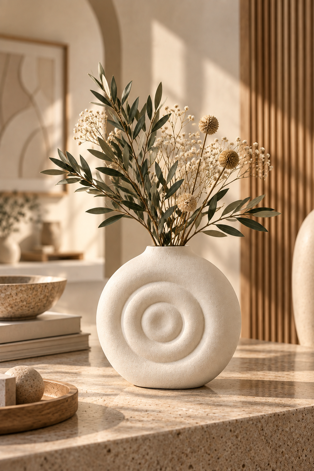 Orbit Spiral Oval Dekoratif Vazo – 3D Baskı PLA, Modern Masa Üstü Vazo 14 cm