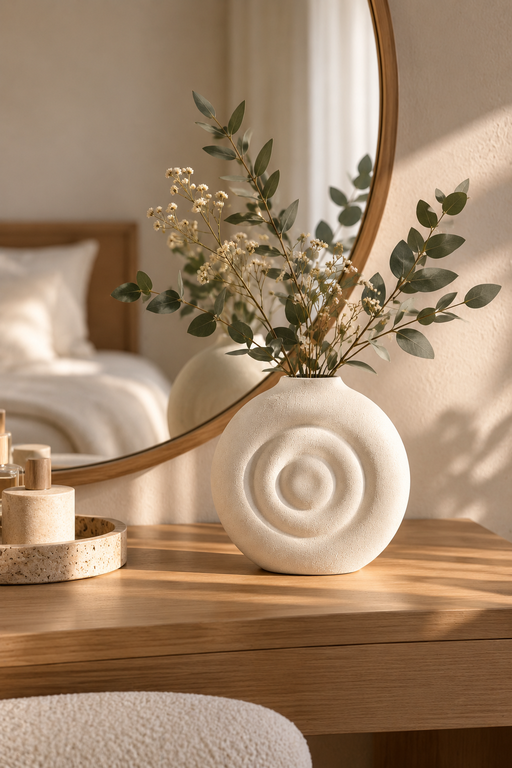 Orbit Spiral Oval Dekoratif Vazo – 3D Baskı PLA, Modern Masa Üstü Vazo 14 cm