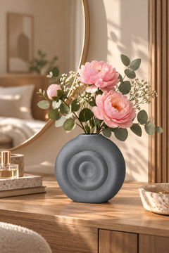 Orbit Spiral Oval Dekoratif Vazo – 3D Baskı PLA, Modern Masa Üstü Vazo 14 cm
