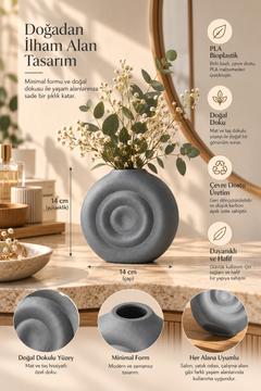 Orbit Spiral Oval Dekoratif Vazo – 3D Baskı PLA, Modern Masa Üstü Vazo 14 cm