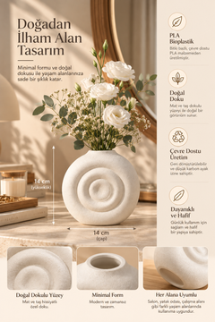 Orbit Spiral Oval Dekoratif Vazo – 3D Baskı PLA, Modern Masa Üstü Vazo 14 cm